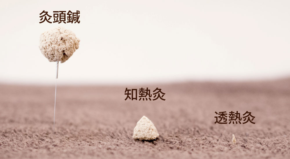左から灸頭鍼、知熱灸、透熱灸